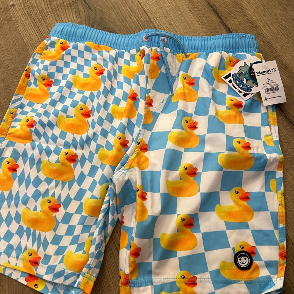 Neff Blue and Yellow Duck Swim Shorts